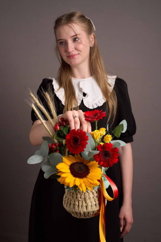 Композиция" Осенняя рапсодия" с подсолнухом арт 15233Дв